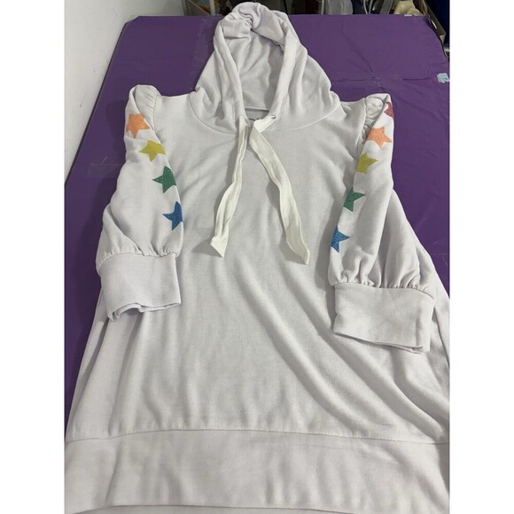 CHASER PASTEL GLITTER SUPERSTAR ULTRA GIRLIE WHITE HOODED 3/4 SLEEVE PULLOVER SM - Picture 2 of 9